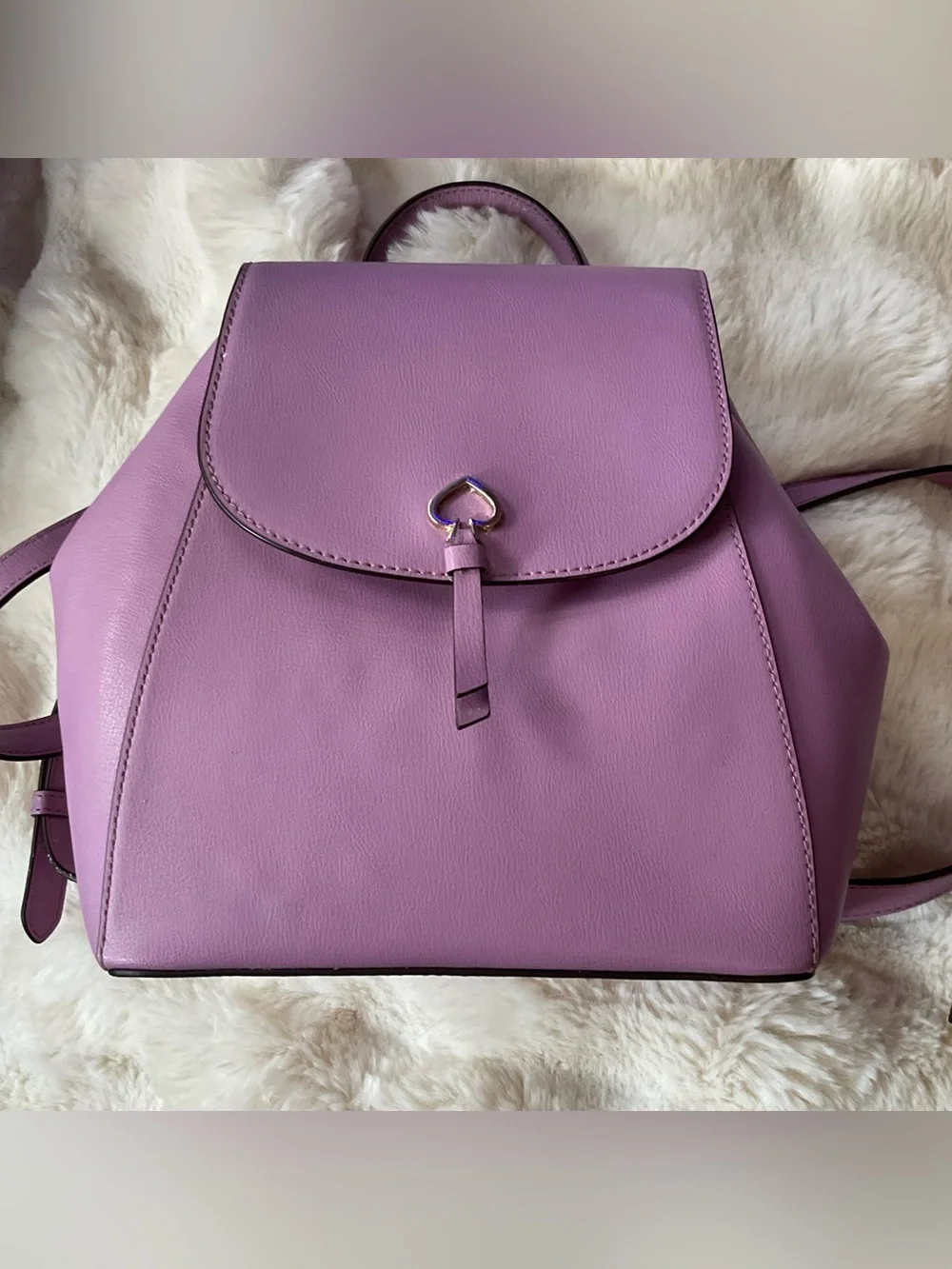 Kate Spade New York Adel Medium Flap Leather Backpack, lavender, EUC